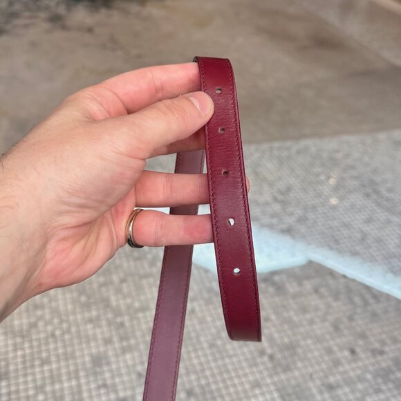 Bottega Veneta Burgundy Leather Gold Drop Buckle Thin Belt - Picture 8 of 11